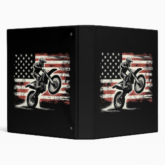 Dirt Bike American Flag Motocross Biker Vintage US 3 Ring Binder