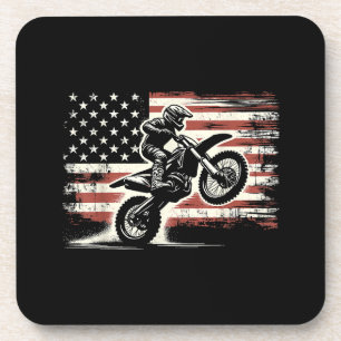Dirt Bike American Flag Motocross Biker Vintage US Beverage Coaster
