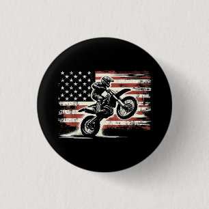 Dirt Bike American Flag Motocross Biker Vintage US Button