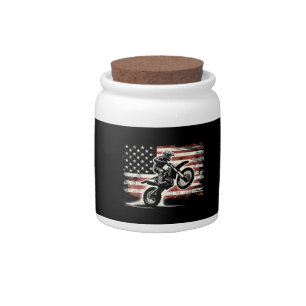 Dirt Bike American Flag Motocross Biker Vintage US Candy Jar