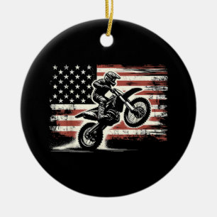 Dirt Bike American Flag Motocross Biker Vintage US Ceramic Ornament