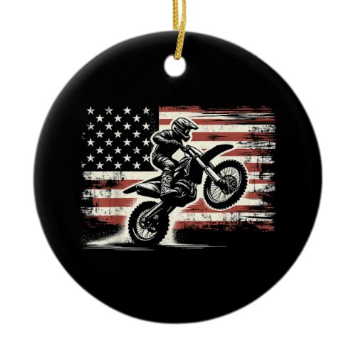Dirt Bike American Flag Motocross Biker Vintage US Ceramic Ornament