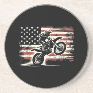 Dirt Bike American Flag Motocross Biker Vintage US Coaster