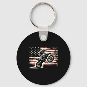 Dirt Bike American Flag Motocross Biker Vintage Us Keychain