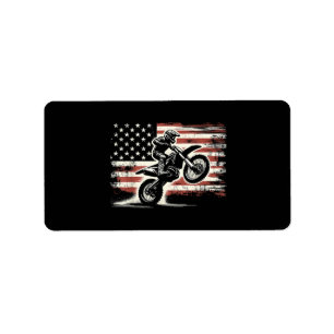 Dirt Bike American Flag Motocross Biker Vintage US Label