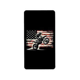 Dirt Bike American Flag Motocross Biker Vintage US Label