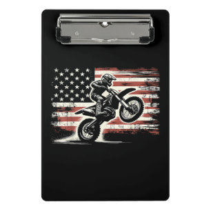 Dirt Bike American Flag Motocross Biker Vintage US Mini Clipboard