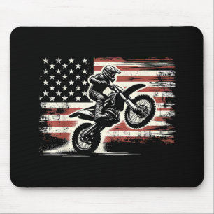 Dirt Bike American Flag Motocross Biker Vintage US Mouse Pad