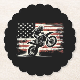 Dirt Bike American Flag Motocross Biker Vintage US Paper Coaster