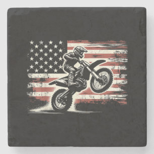 Dirt Bike American Flag Motocross Biker Vintage US Stone Coaster