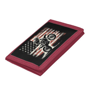 Dirt Bike American Flag Motocross Biker Vintage US Tri-fold Wallet