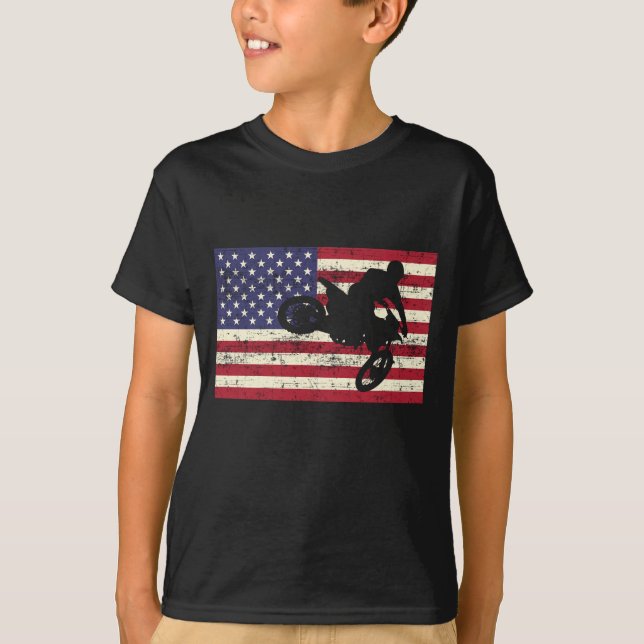 Dirt Bike American Flag Motocross Enduro  T-Shirt (Front)