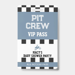 Dirt Bike Baby Shower Party Pit Crew VIP Pass Badge
