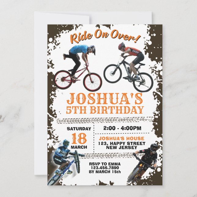 Dirt Bike Birthday Invitation. Bicycle Invite (Front)