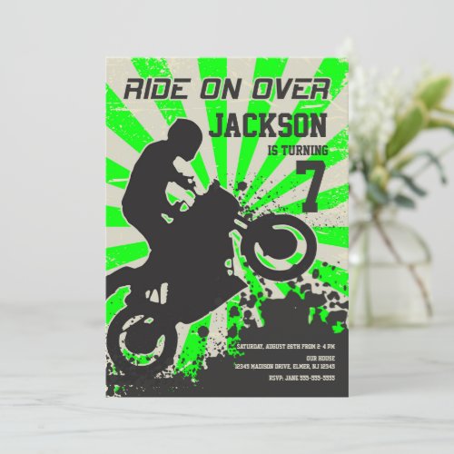 Dirt Bike Birthday Invitation  Motocross  Green