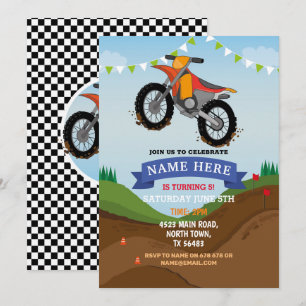 Dirt Bike Birthday Invitation Riding Mud Fun Track
