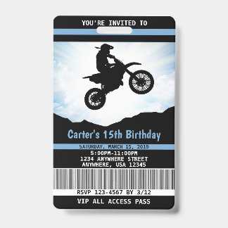 Dirt Bike Birthday Invitation VIP Pass Badge