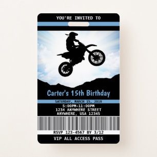 Dirt Bike Birthday Invitation VIP Pass Badge