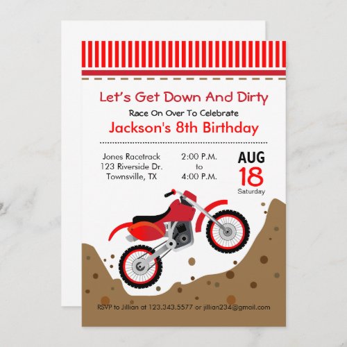 Dirt Bike Birthday Party Invitation in red