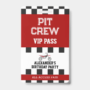 Dirt Bike Birthday Party Pit Crew VIP Pass Badge