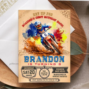 Dirt Bike Birthday Party   Watercolor Motocross Invitation