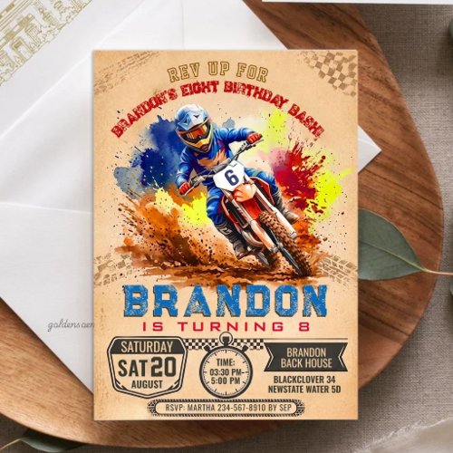 Dirt Bike Birthday Party | Watercolor Motocross Invitation