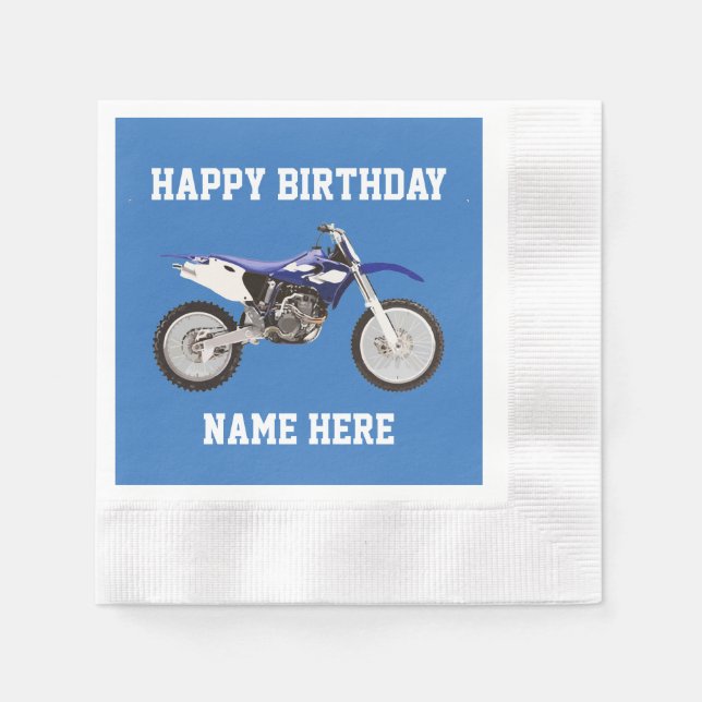 Dirt Bike Blue Birthday Sport Paper Plates Napkins (Front)
