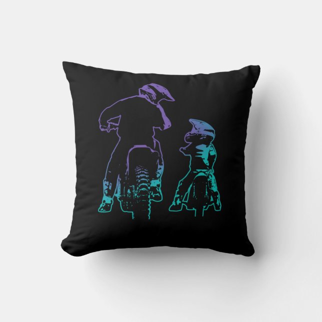 Dirt Bike Dad and Son Motocross Biking Throw Pillow (Front)