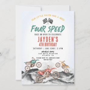 Dirt Bike Fourth Birthday Party Invitation for Boy