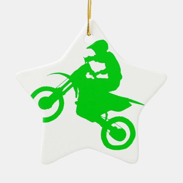DIRT BIKE (green) Ceramic Ornament (Front)