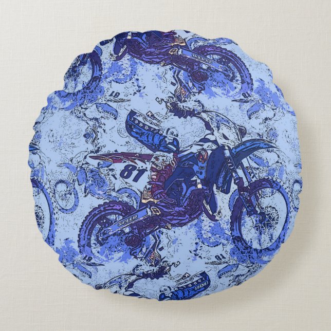 Dirt-Bike Heaven - Motocross Racers  Round Pillow (Front)