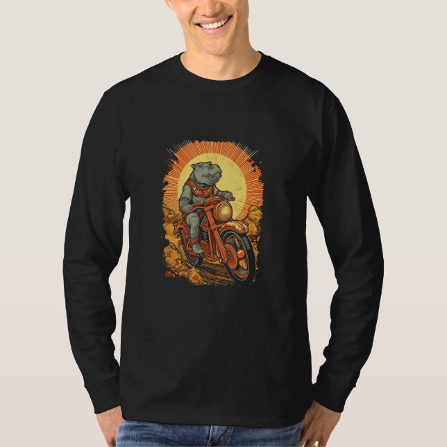 Dirt Bike Hippo  Hippopotamus Biker Motocross Race T-Shirt (Front)