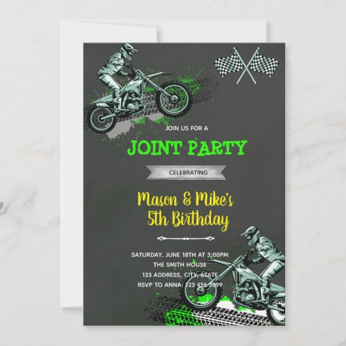 Dirt bike joint birthday invitation