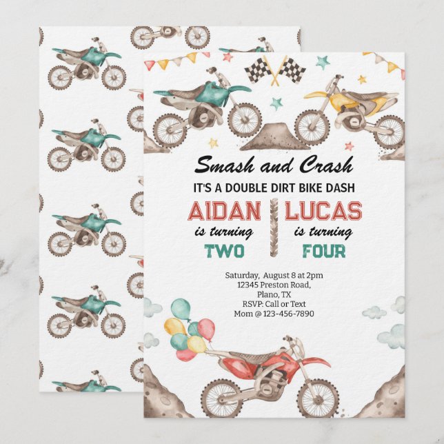Dirt Bike Joint Birthday Party Invitation (Front/Back)