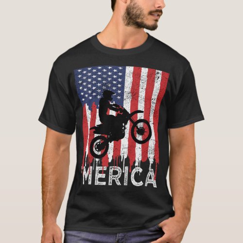 Dirt Bike Merica American Flag 4th of July Boys V T_Shirt