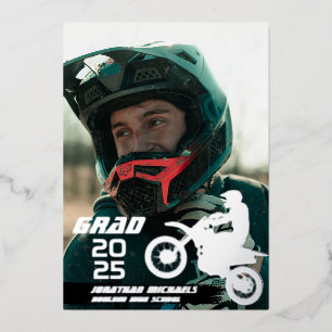 Dirt Bike Motocross 2 Photo Graduation Foil Invitation