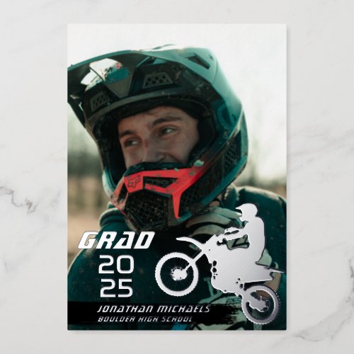 Dirt Bike Motocross 2 Photo Graduation Foil Invitation