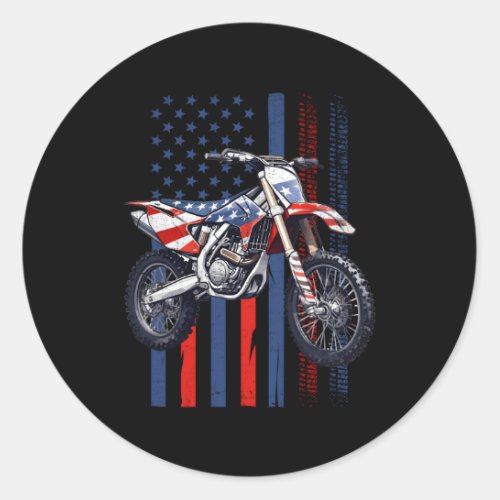 Dirt Bike Motocross 4Th Of July American Flag Bike Classic Round Sticker
