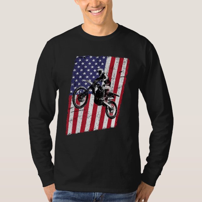 Dirt Bike Motocross & American Flag Tee Distressed (Front)