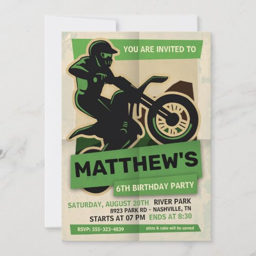 Dirt Bike Motocross Birthday Party Invitation