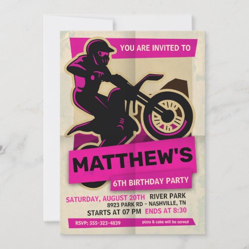 Dirt Bike Motocross Birthday Party Invitation