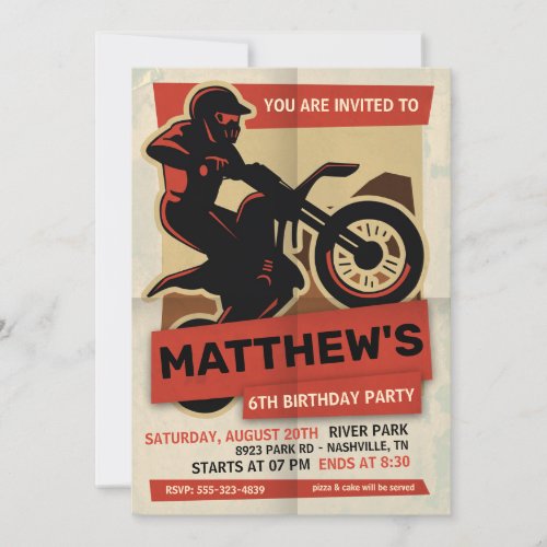 Dirt Bike Motocross Birthday Party Invitation