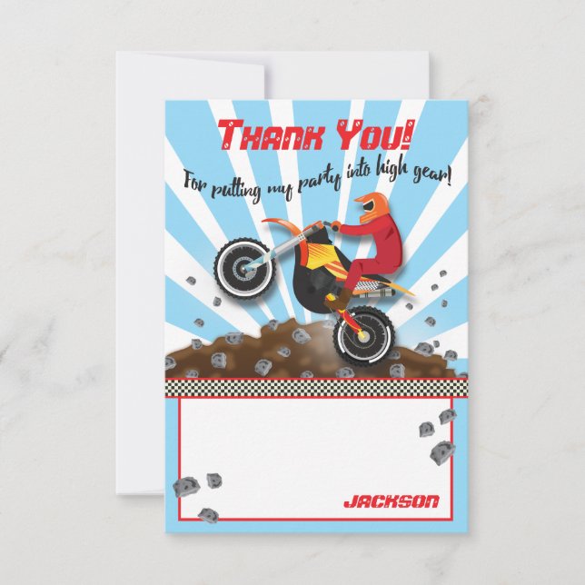 Dirt Bike Motocross Birthday thank you note Card (Front)