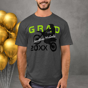 Dirt Bike Motocross Green Black Grey Graduation T-Shirt