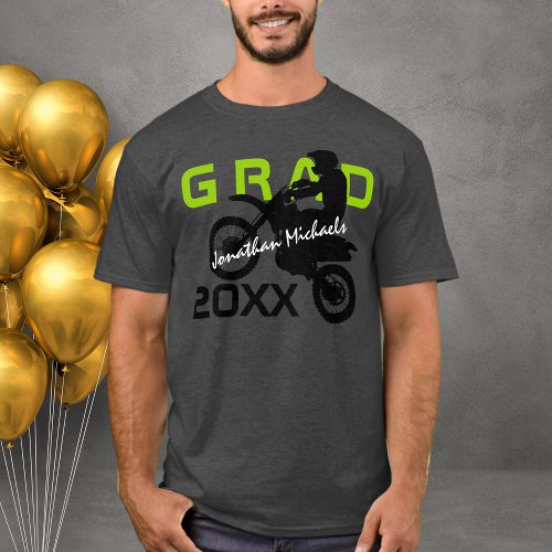 Dirt Bike Motocross Green Black Grey Graduation T_Shirt