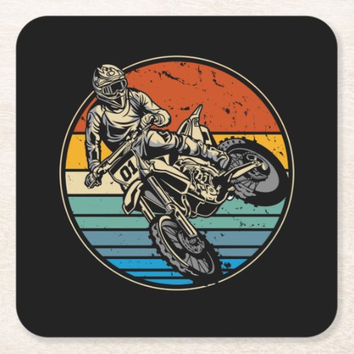 Dirt Bike Motocross Motorcycle Vintage Retro Square Paper Coaster