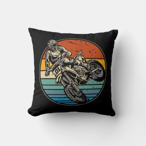 Dirt Bike Motocross Motorcycle Vintage Retro Throw Pillow