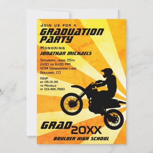 Dirt Bike Motocross PHOTO Sunburst Graduation Invitation