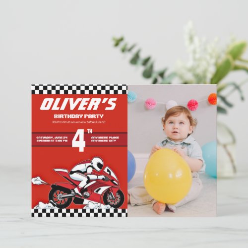 Dirt bike motocross racing boy photo birthday  invitation