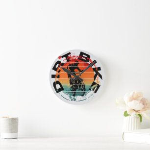 Dirt bike motocross rider round clock